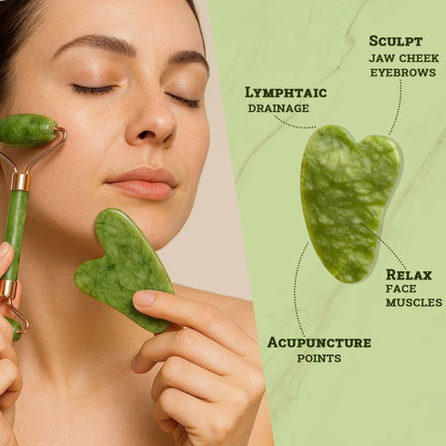Moraze Cosmetics Jade Roller Face Massager Tool with FREE Gua Sha