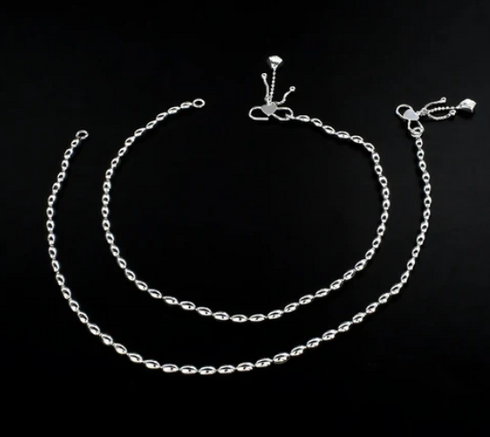 Beach wear 925 Sterling Silver women Chain Anklet Pair