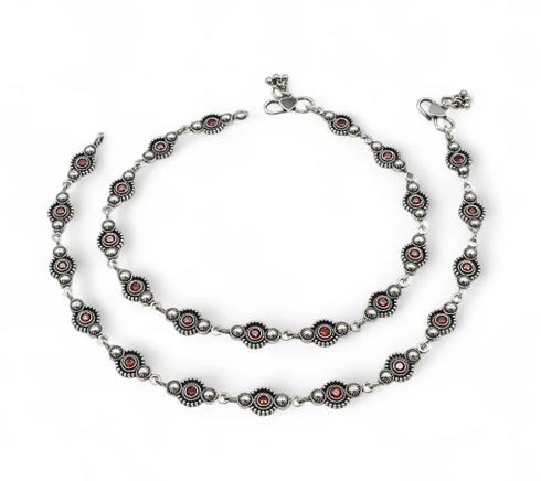 Beach wear 925 Sterling Silver Orange CZ Oxidised payal Anklet Pair
