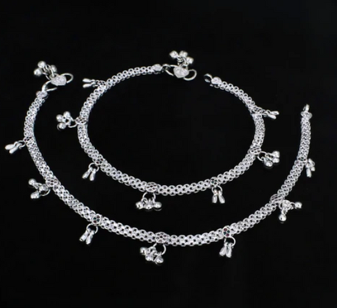Real Silver Multi CZ Anklet Payal with Ghungroos