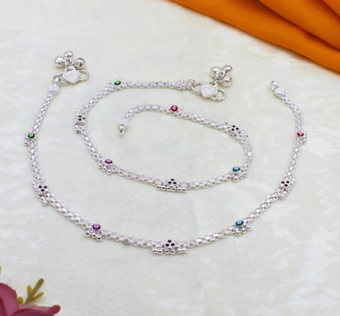 Stylish Real Siver Blue Pink CZ Anklet