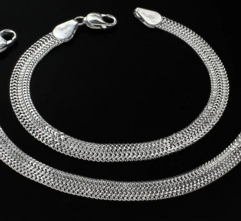 Exclusive 925 Sterling Silver Wheat chain Anklet Pair