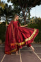 Pomcha Jaipur Taffeta Silk Maroon Anarkali With Organza Dupatta Set