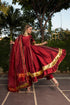 Pomcha Jaipur Taffeta Silk Maroon Anarkali With Organza Dupatta Set