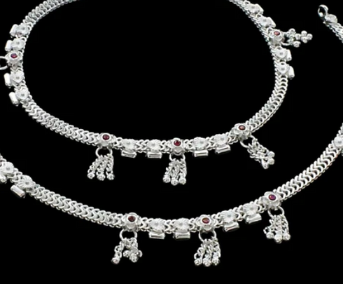 Real Sterling Silver women Pink CZ handmade Anklet Ankle Pair