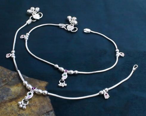 Real Silver Pink CZ Snake Chain Anklet - Payal for women