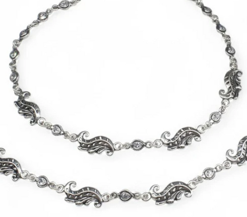 Boho style 925 Sterling Silver white CZ Oxidised women payal Anklet Pair