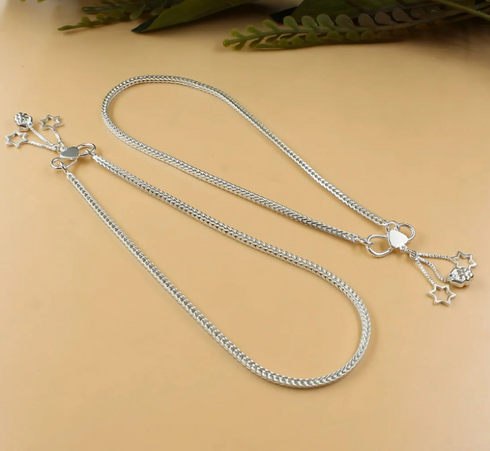 925 Sterling Silver women foxtail Chain Anklet Pair