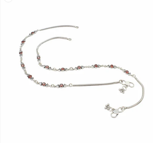 Premium 925 Sterling Silver Red White CZ Oxidised Pajeb Anklet