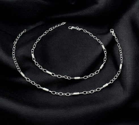 Daily wear 925 Sterling Silver Oval Links Chain Anklet Pair