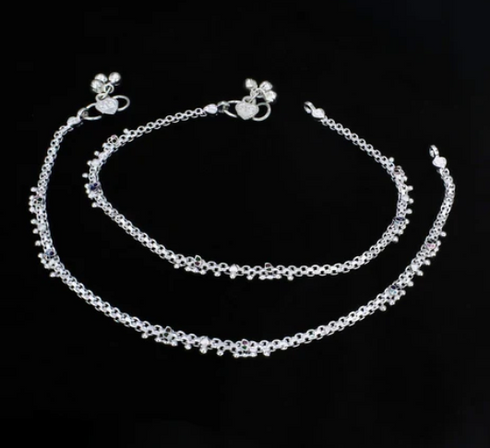 Real Siver Green Pink CZ Anklet Payal