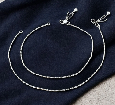 Girlish 925 Sterling Silver capsule design Chain Anklet Pair