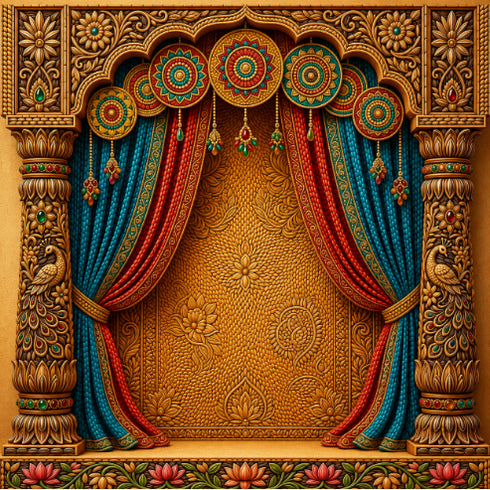 Back Drop India Vrindavan Rang Mahal Radha Krishna Janmashtami Decoration Backdrop