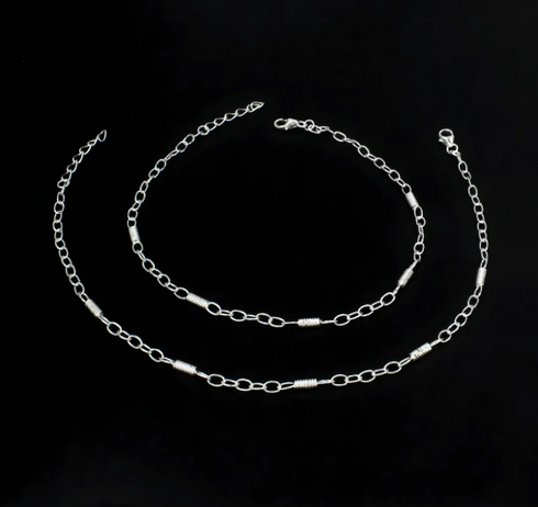 Daily wear 925 Sterling Silver Oval Links Chain Anklet Pair