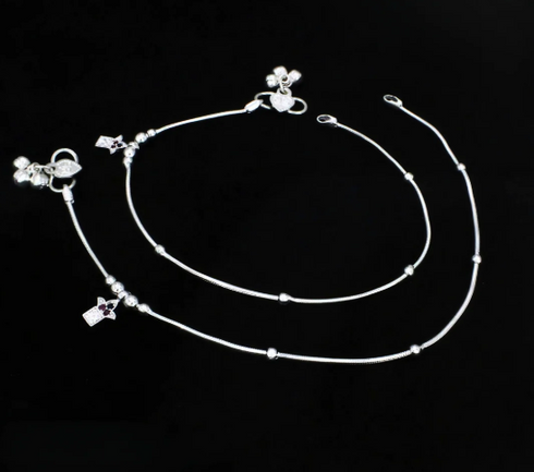 Real Silver Multi CZ Charm payal Anklet for Women