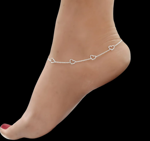 Trendy 925 Sterling Silver girlish five hearts chain Anklet Pair