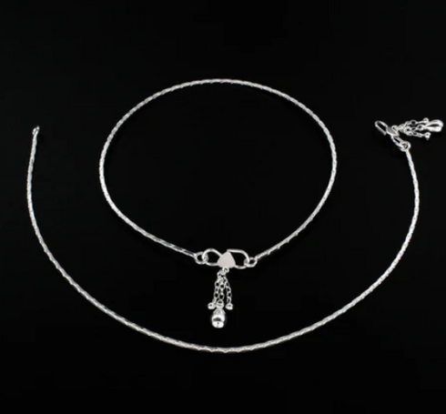 924 Sterling Silver women Chain Anklet Pair
