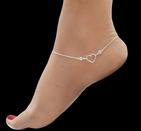 Exclusive 925 Sterling Silver girlish White CZ heart Chain Anklet Pair