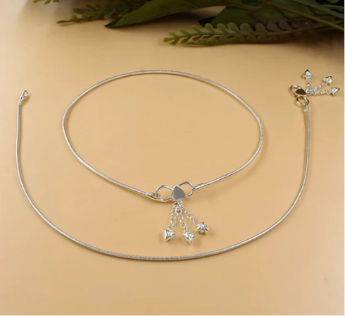 925 Sterling Silver snake Chain Anklet Pair