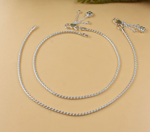 925 Sterling Silver Chain Anklet Pair