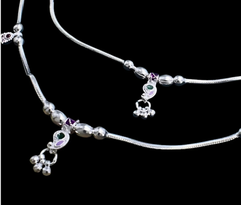 Real Silver Pink CZ Snake Chain Anklet - Payal for women