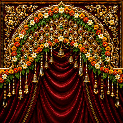 Back Drop India Kusumalata Crimson Canopy Ganesh Chaturthi Decoration Backdrop