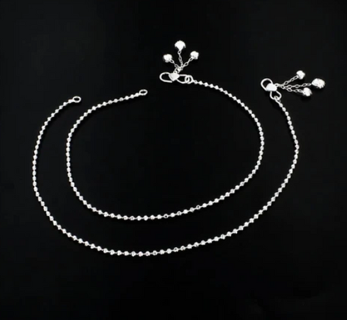 Girlish 925 Sterling Silver excellent ball beaded Chain Anklet Pair