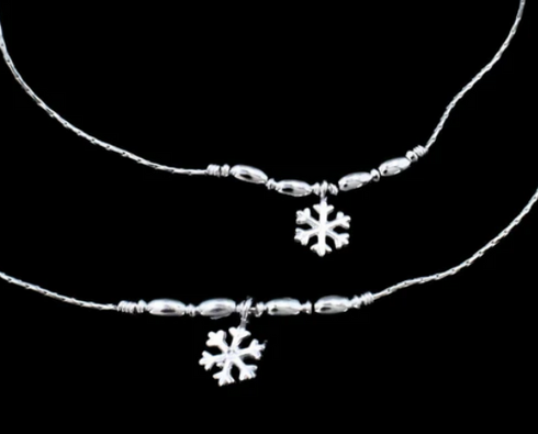 Unique Real Silver Snowflake Charm Payal Anklet Pair