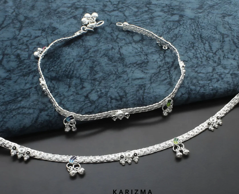 Real Sterling Silver women boho style Anklet Ankle Pair