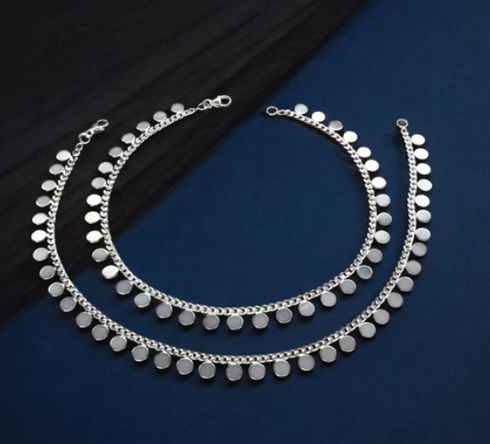 Beach wear 925 Sterling Silver girlish round shaped mini Coin Anklet Pair