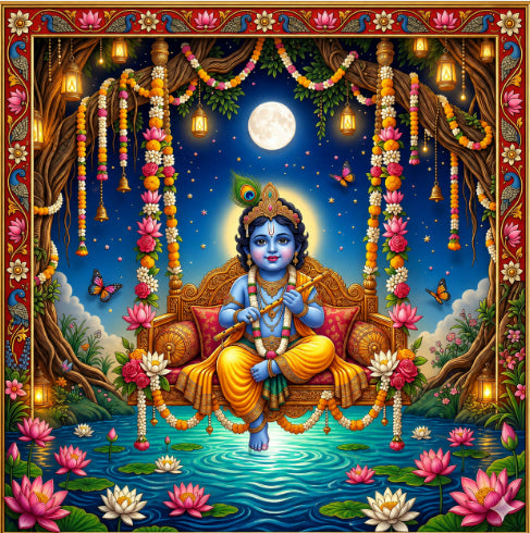 Back Drop India Chandra Venu Jhola Utsav Krishna Janmashtami Decoration Backdrop