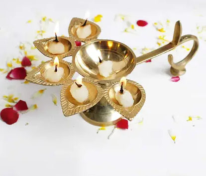 Rolimoli Pure Brass Punch Mukhi Aarti table Diya Set