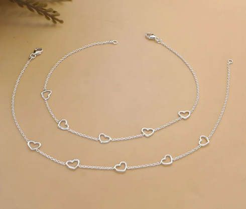 Trendy 925 Sterling Silver girlish five hearts chain Anklet Pair