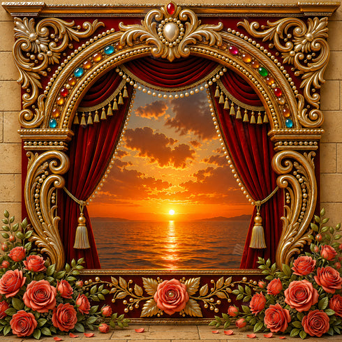 Back Drop India Sindoor Sunset Arch Ganesh Chaturthi Decoration Backdrop