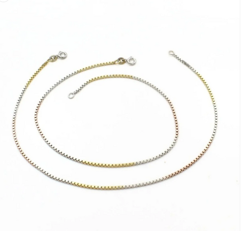 Trendy three tone Girlish 925 Sterling Silver box Chain Anklet Pair