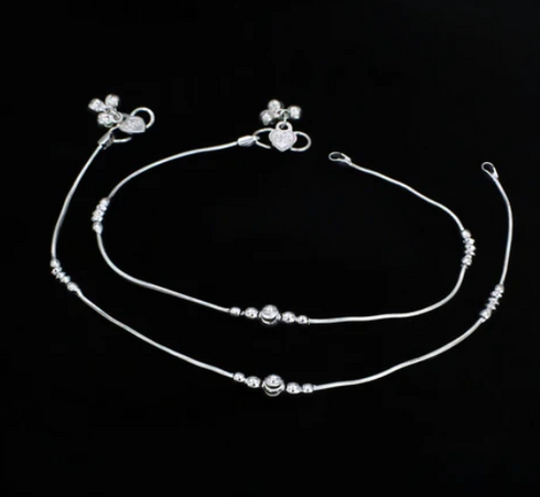 Real Sleek Silver Snake Link Anklet With Silver Beads