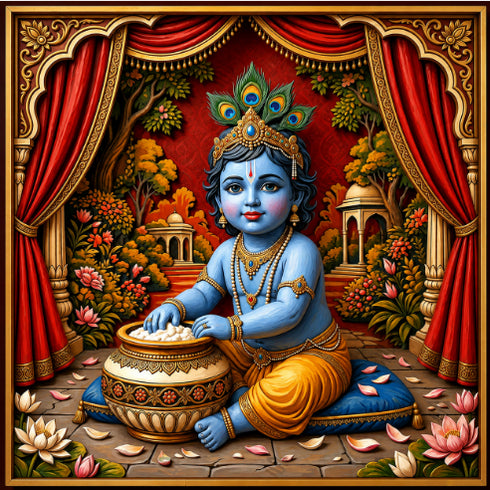 Back Drop India Rajsi Makhan Vilas Baby Krishna Janmashtami Decoration Backdrop