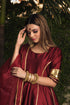 Pomcha Jaipur Taffeta Silk Maroon Anarkali With Organza Dupatta Set