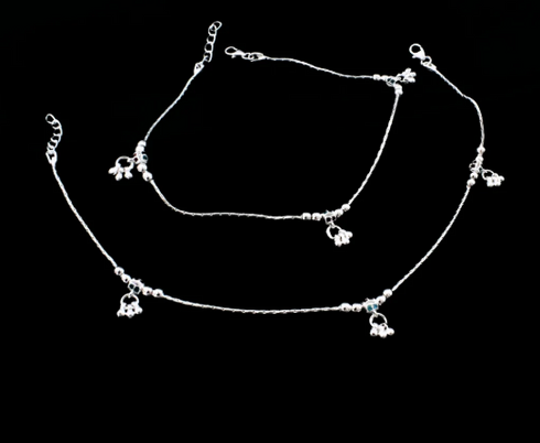 Real Silver Chain Anklet with Jingle Bells Charms Payal