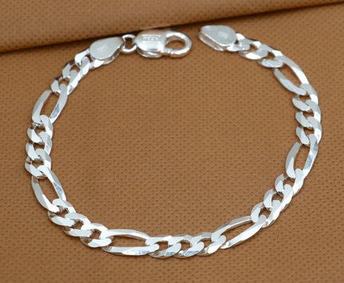 Vintage design solid 925sterling silver Figaro link chain bracelet excellent gifting unisex jewelry sbr791
