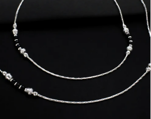 Daily Wear Real Sterling Silver Black Bead Anklet