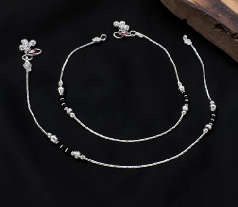 Daily Wear Real Sterling Silver Black Bead Anklet