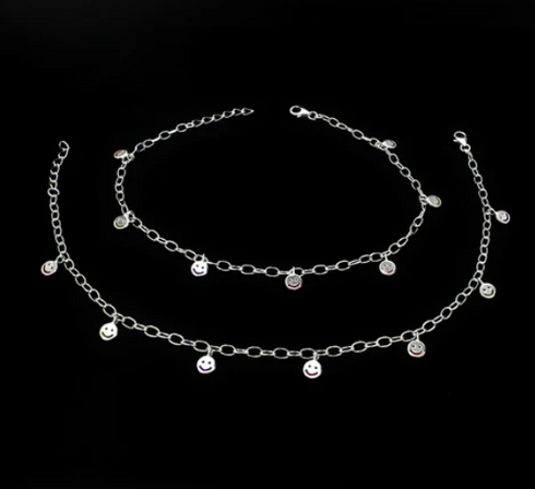 Dainty 925 Sterling Silver Smailey Face Charm Chain Payal Anklet Payal