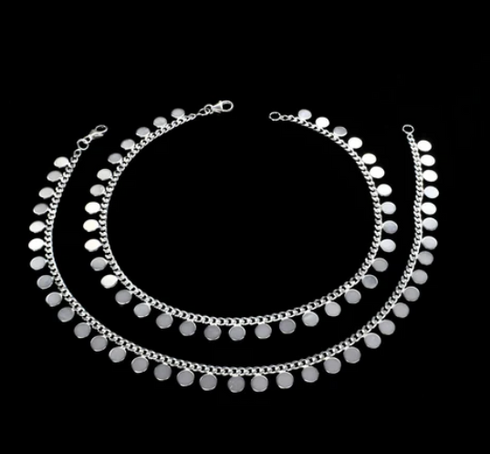 Beach wear 925 Sterling Silver girlish round shaped mini Coin Anklet Pair