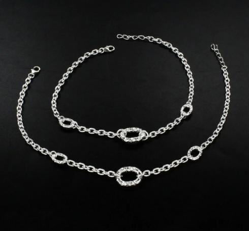 Unique 925 Sterling Silver women Chain Anklet Pair
