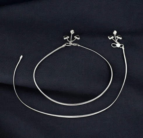 925 Sterling Silver women boho style Chain Anklet Pair