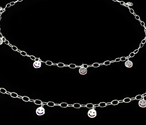 Dainty 925 Sterling Silver Smailey Face Charm Chain Payal Anklet Payal
