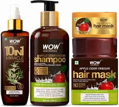 WOW Skin Science Apple Cider Vinegar Shampoo & Conditioner Set, Hydrating Hair Mask, Revitalizing Onion Oil and Scalp Massager