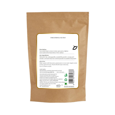 Natuur Face mask Activated Charcoal & Bentonite Clay- Detox and Anti Acne