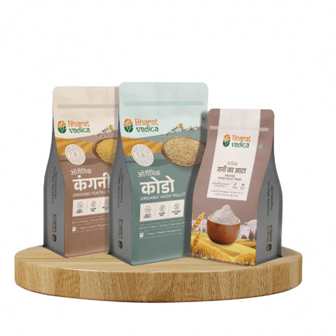 Bharat Vedica Millet Combo 1kg Organic Kodo Millet 1kg Organic Foxtail Millet 500g Organic Ragi Flour